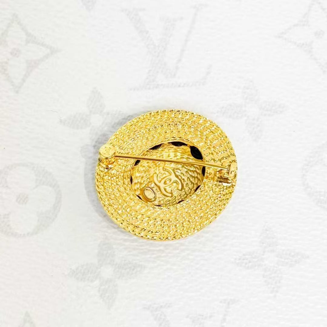 Chanel 25C Light Gold 3D Fisherman's Hat Straw Hat Brooch