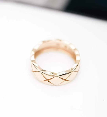 Chanel Coco Crush Pearl Gold Diamond Quilted Wide Band Ring