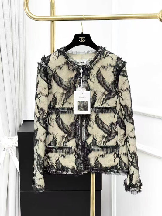 Chanel 20K Equestrian Collection Black Lace Pegasus Jacket