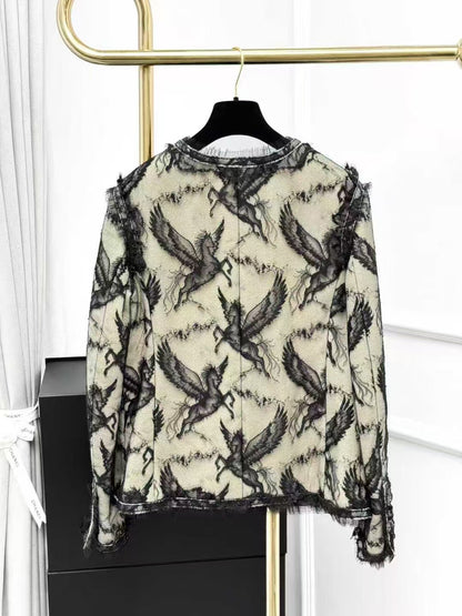 Chanel 20K Equestrian Collection Black Lace Pegasus Jacket