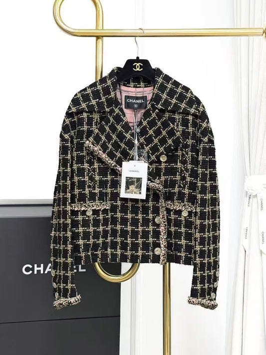 Chanel Spring/Summer 2021 Black Mixed-Color Checkered Lapel Jacket