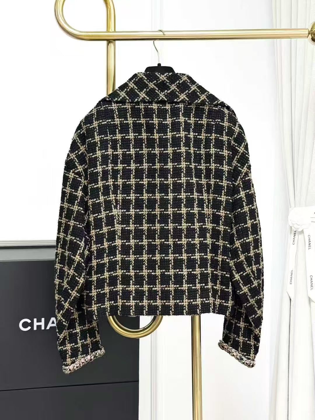 Chanel Spring/Summer 2021 Black Mixed-Color Checkered Lapel Jacket