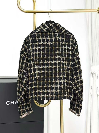 Chanel Spring/Summer 2021 Black Mixed-Color Checkered Lapel Jacket