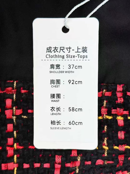 Chanel 22k Red and Black Check Tartan Round-Neck Coat