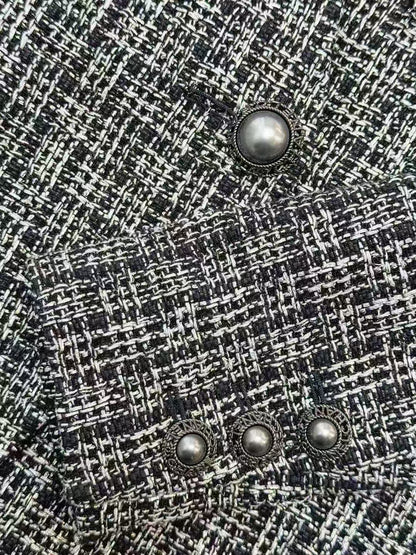 Chanel 19P Gray Checkered Suit Collar Tweed Knit Jacket