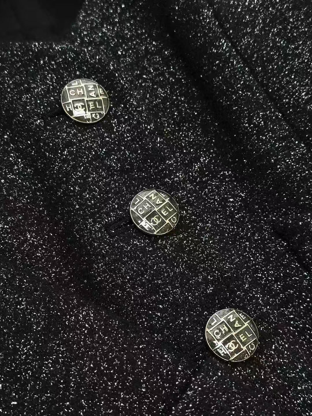 Chanel 18B Black Stand Collar Fine Shimmer Three-Quarter Sleeve Jacket