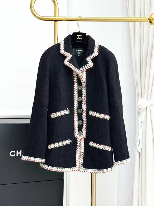 Chanel Hamburg Collection Red and White Contrast-Striped Blue-Black Jacket
