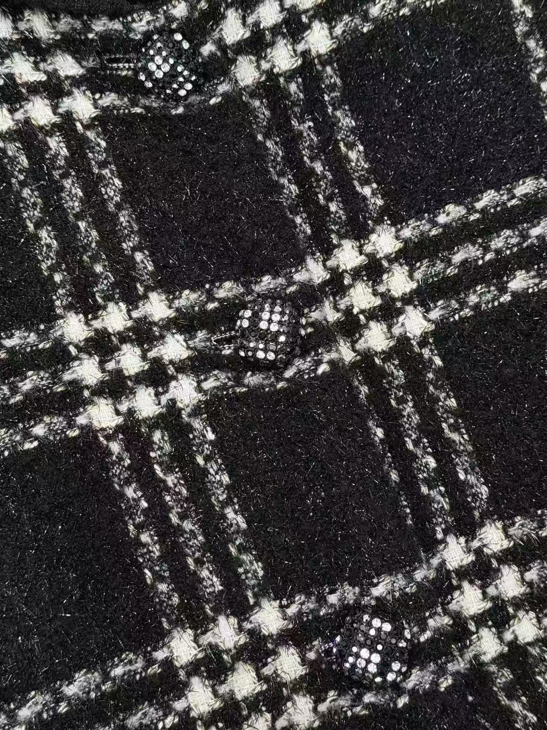 Chanel 22K Black and White Checkered Long-Sleeve Stand-Up Collar Baseball Jacket