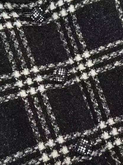 Chanel 22K Black and White Checkered Long-Sleeve Stand-Up Collar Baseball Jacket