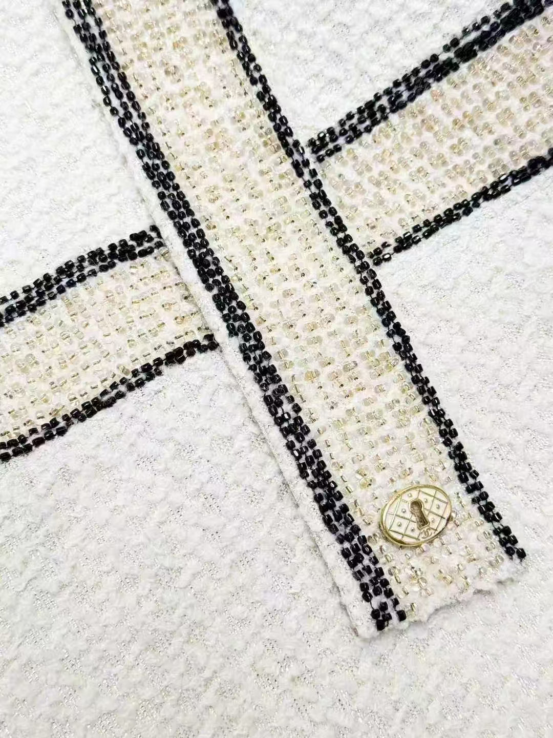 Chanel Metropolitan Collection Cream-Colored Embroidered Beaded Mid-Sleeve Dress