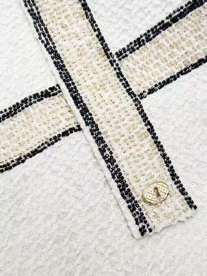 Chanel Metropolitan Collection Cream-Colored Embroidered Beaded Mid-Sleeve Dress