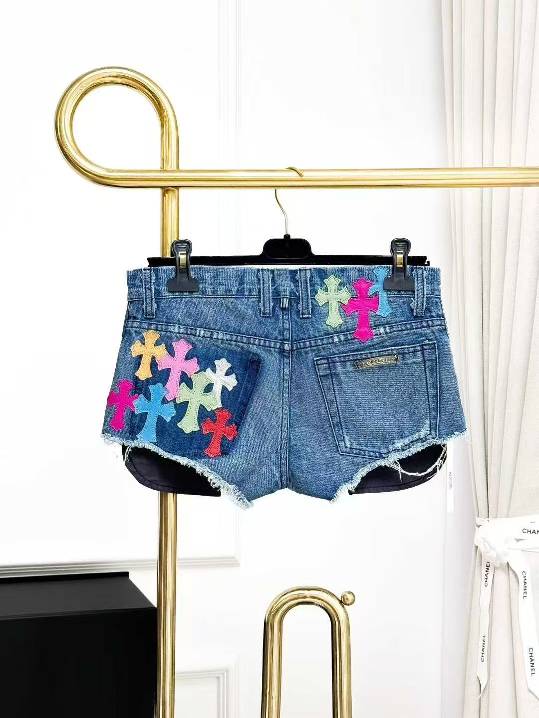 Chrome Hearts Color Phantom Cross Patch Denim Shorts