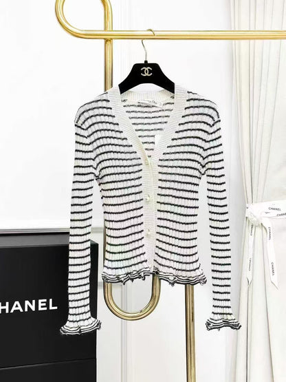 Dior Black and White Striped Knit Cardigan + Little Bee Embroidered Knit Vest
