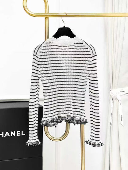 Dior Black and White Striped Knit Cardigan + Little Bee Embroidered Knit Vest