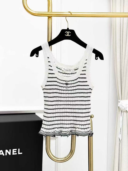 Dior Black and White Striped Knit Cardigan + Little Bee Embroidered Knit Vest