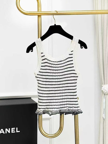 Dior Black and White Striped Knit Cardigan + Little Bee Embroidered Knit Vest