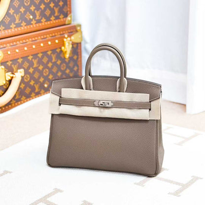 Hermes Birkin25 in Elephant Grey with silver hardware, Togo leather bag
