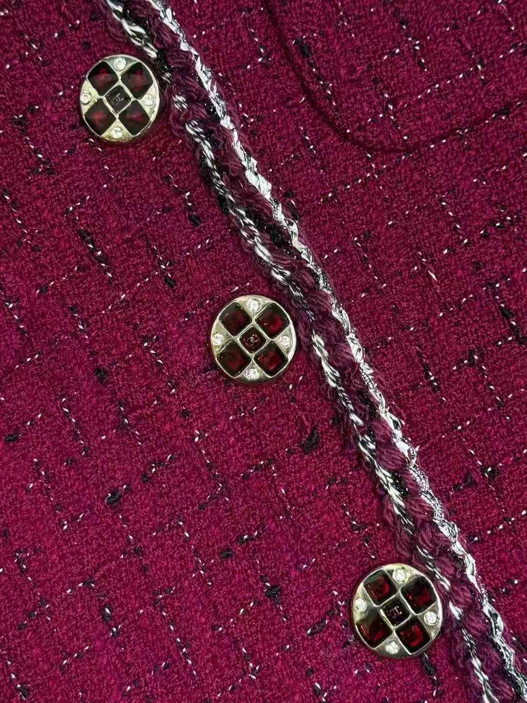 Chanel 22A Atelier Burgundy Knitted Jacket with Silver Piping
