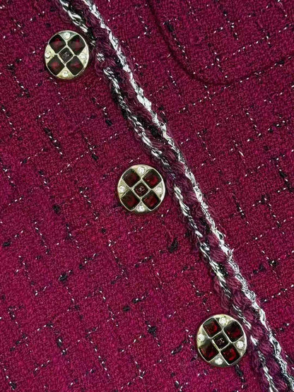Chanel 22A Atelier Burgundy Knitted Jacket with Silver Piping