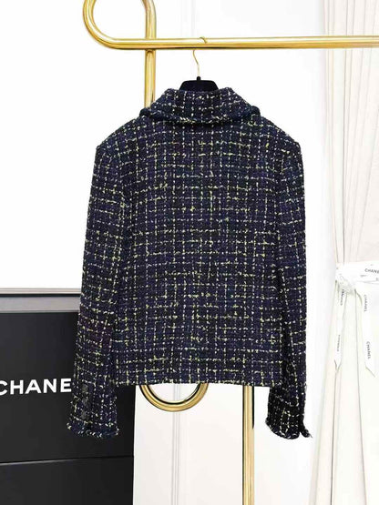 Chanel 22B Blue and Yellow Check Tartan Tweed Jacket