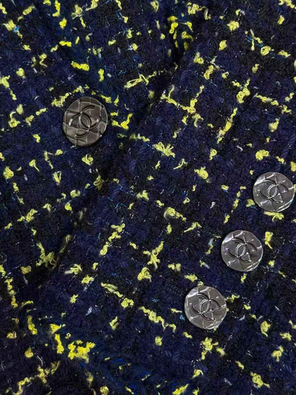 Chanel 22B Blue and Yellow Check Tartan Tweed Jacket