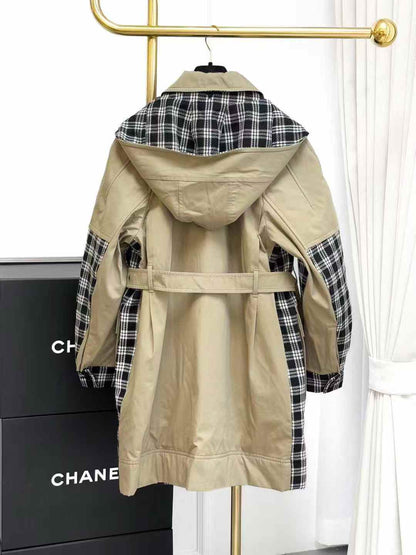Dior Black and White Checkered Patchwork Khaki Long Quilted Trench Coat