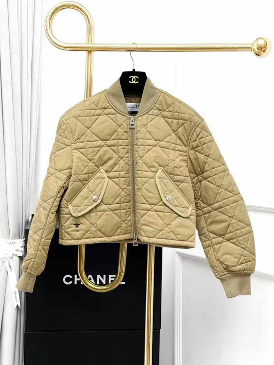 Dior Khaki Houndstooth Long-Sleeved Shorts-Style Quilted Jacket