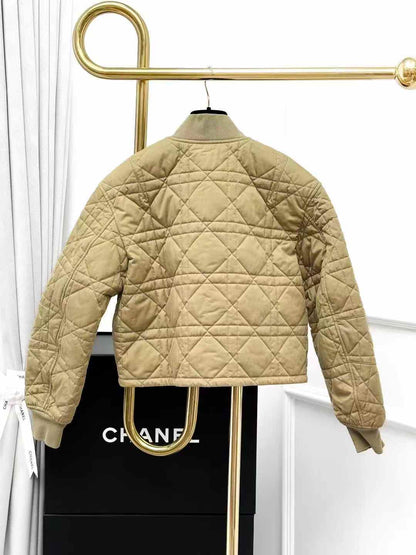 Dior Khaki Houndstooth Long-Sleeved Shorts-Style Quilted Jacket