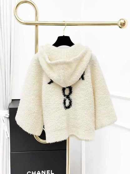 Dior monogram logo cream-coloured lambswool hooded cape coat