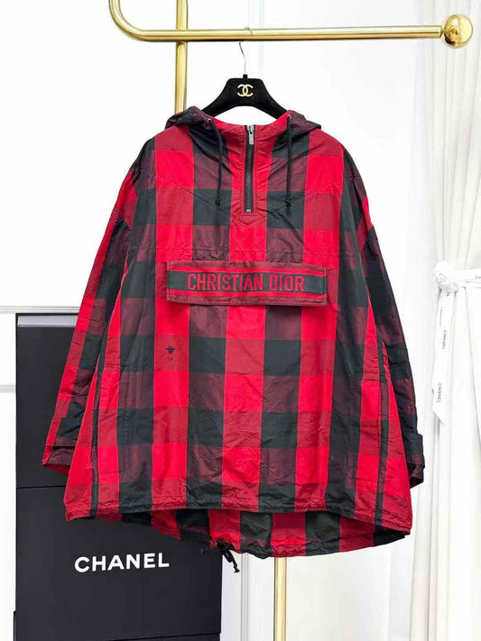 Dior Red Check Hooded Jacket, Outerwear