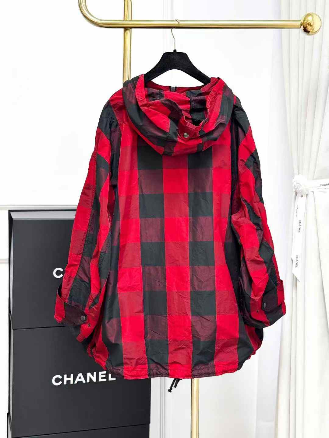 Dior Red Check Hooded Jacket, Outerwear