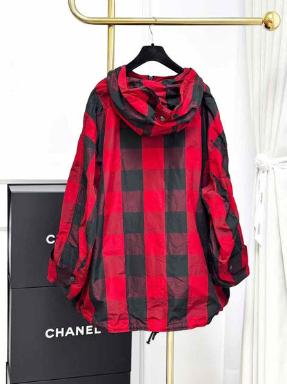 Dior Red Check Hooded Jacket, Outerwear