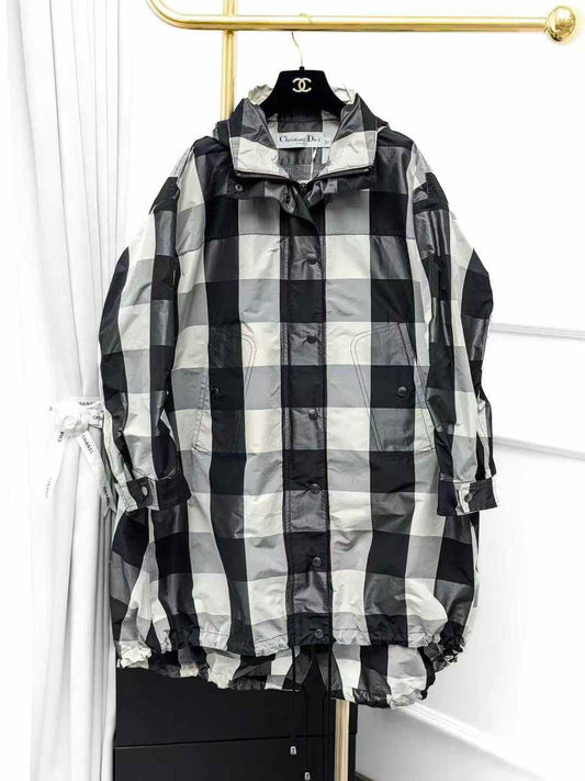 Dior Black and White Check Hooded Longline Jacket, Outerwear