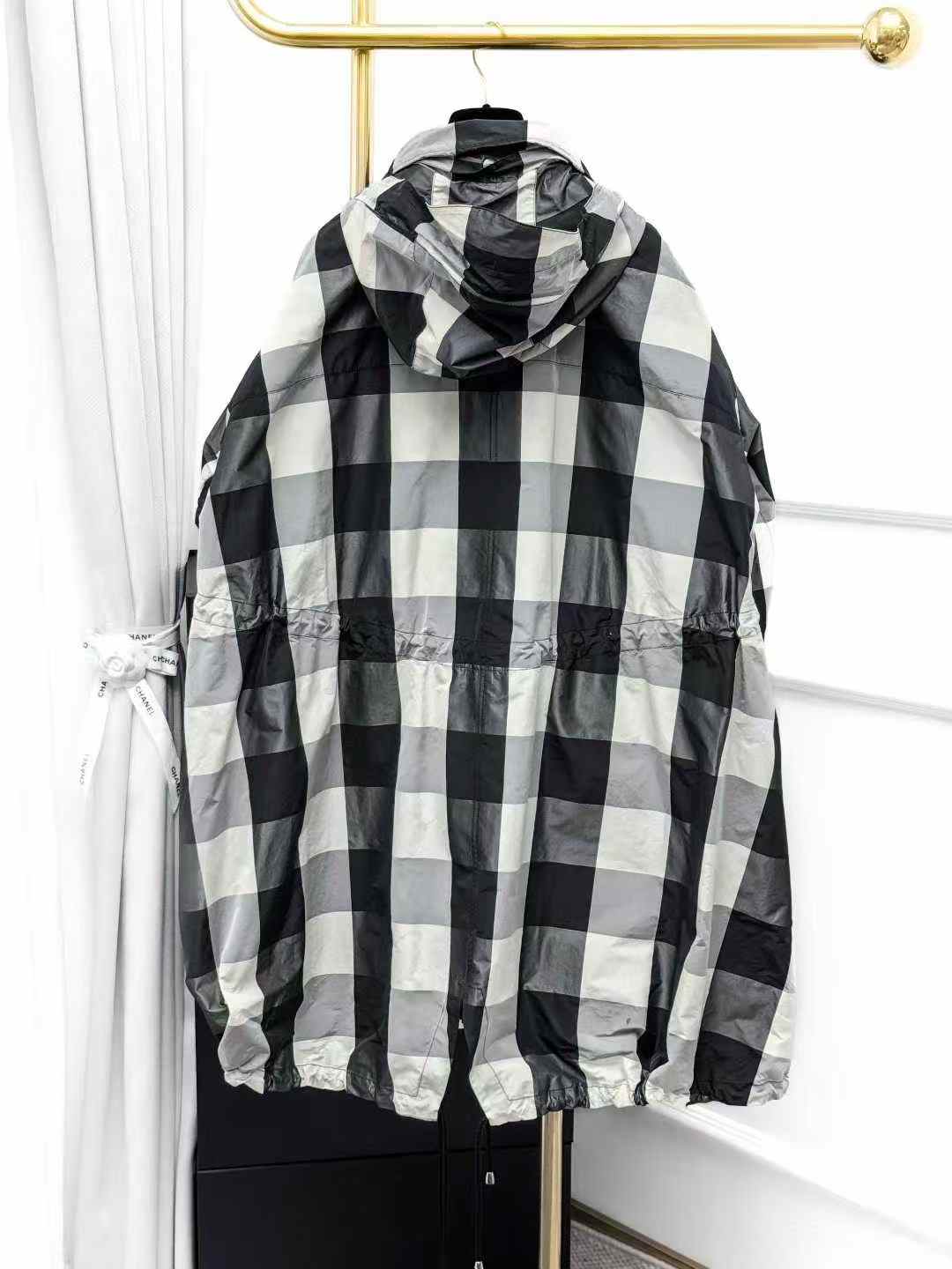Dior Black and White Check Hooded Longline Jacket, Outerwear