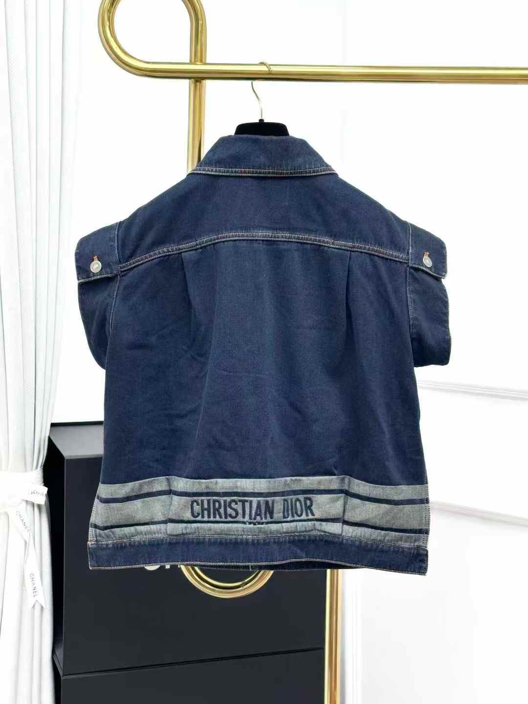 Dior Navy Blue Letter Print Denim Sleeveless Jacket