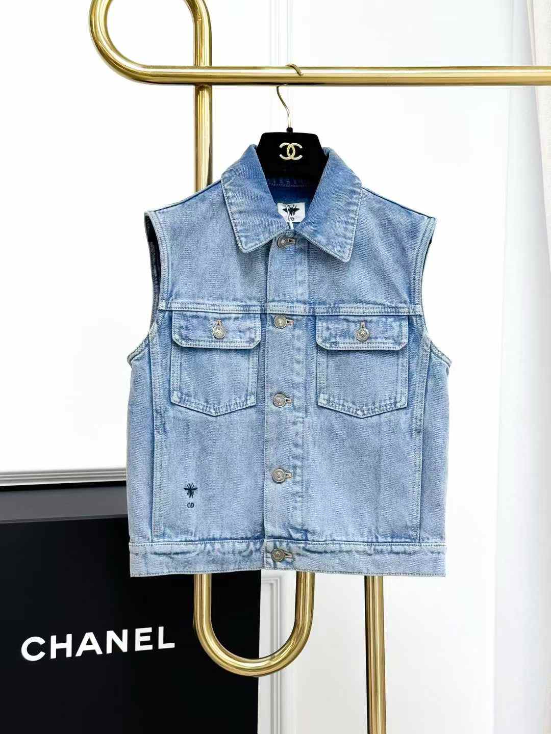 Dior Blue Denim Bee Embroidered Waistcoat Jacket