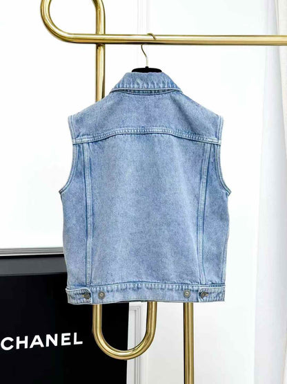 Dior Blue Denim Bee Embroidered Waistcoat Jacket
