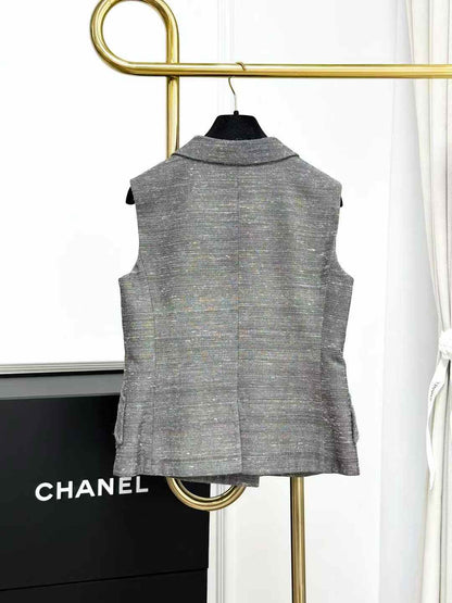 Dior Grey and White Melange Collared Double-Breasted Waistcoat