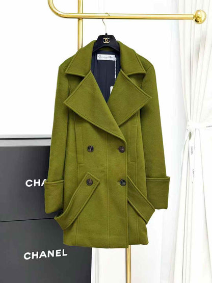 Dior Showpiece Olive Green Lapel Double-Breasted Coat
