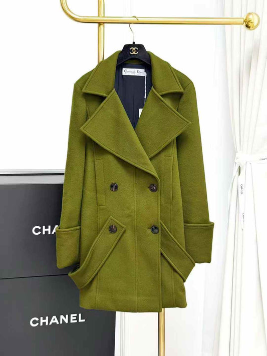 Dior Showpiece Olive Green Lapel Double-Breasted Coat
