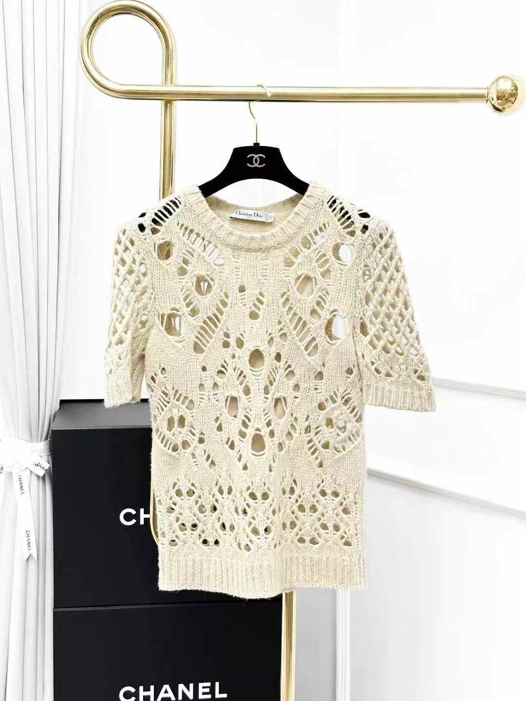Dior Off-White Lace-Detail Cashmere Sweater