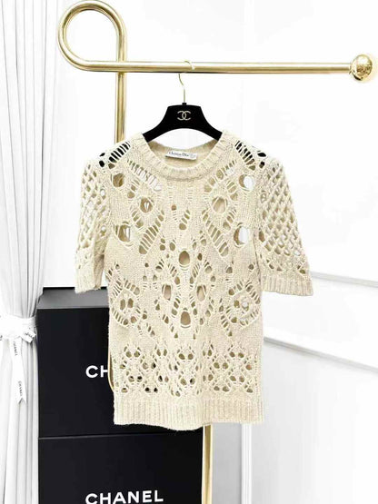 Dior Off-White Lace-Detail Cashmere Sweater
