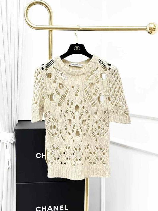 Dior Off-White Lace-Detail Cashmere Sweater