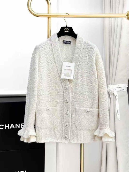 Chanel 24K Cream-Coloured Long-Sleeved Cardigan with Flared Hem