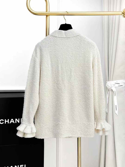 Chanel 24K Cream-Coloured Long-Sleeved Cardigan with Flared Hem