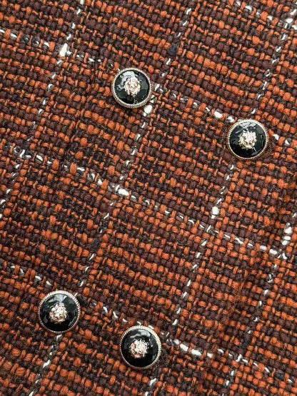 Chanel 24A Coffee-Coloured Check Double-Breasted Knitted Jacket