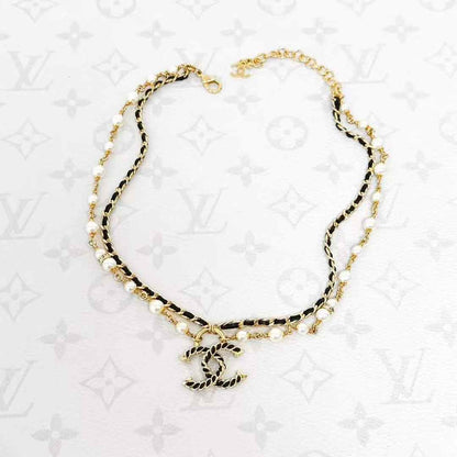 Chanel 24K Gold-Plated Leather Chain with Pearl Accents Double-Layer Necklace