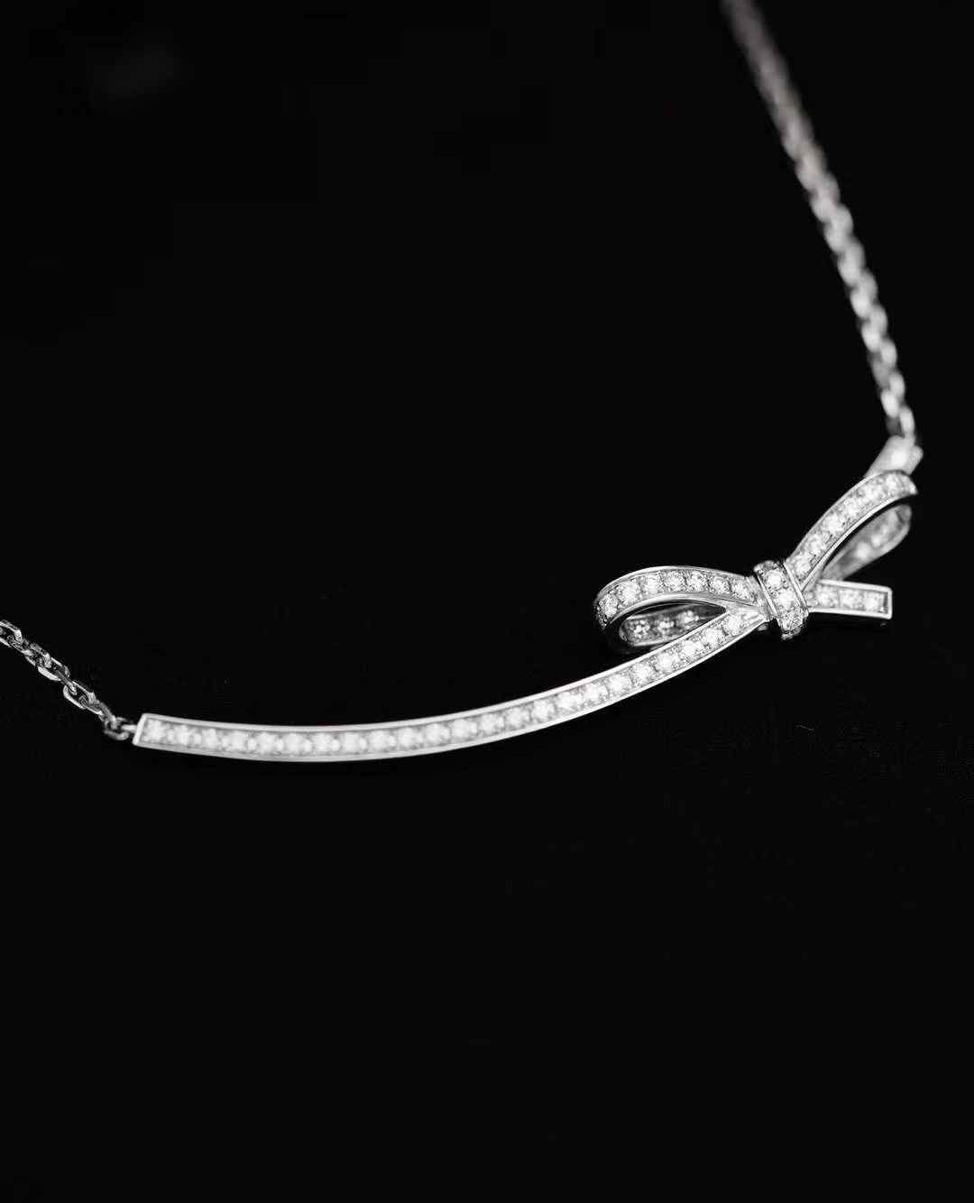 Chanel Ruban Collection White Gold Diamond-Studded Bow Necklace