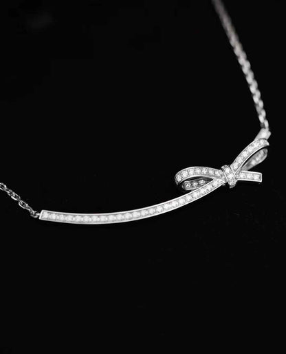 Chanel Ruban Collection White Gold Diamond-Studded Bow Necklace