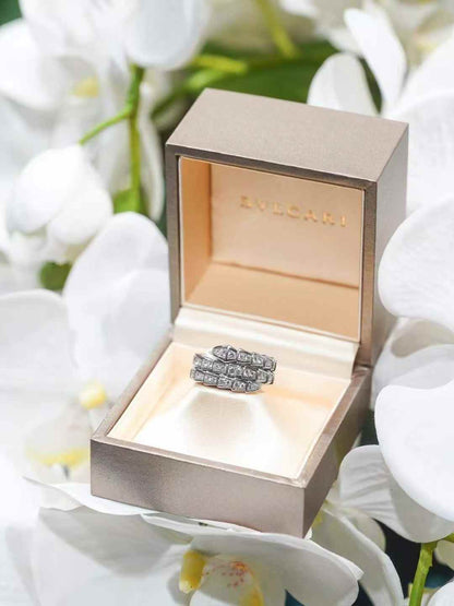 Bvlgari Serpenti Viper Collection White Gold Diamond-Encrusted Triple-Coil Snake-Head Ring